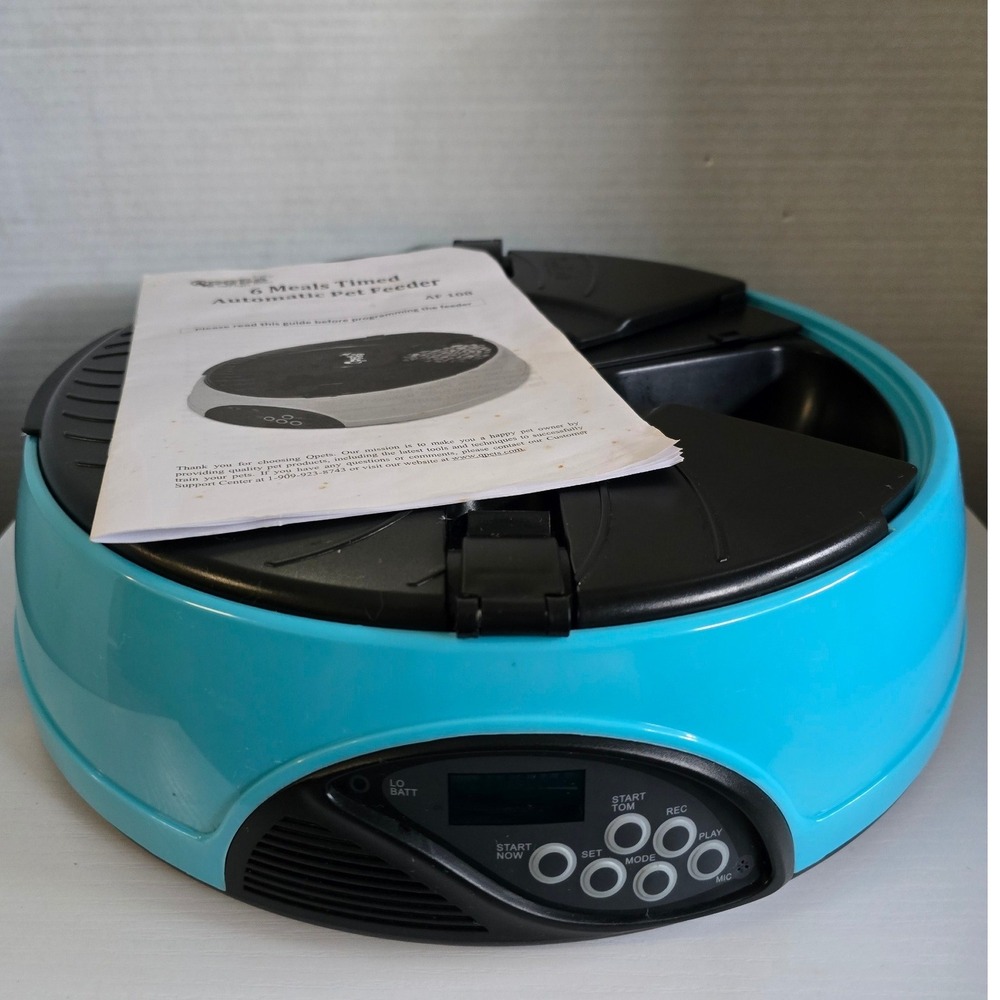 Qpets AF-108 6-Meal Timed Automatic Pet Feeder Turquoise Programmable LCD